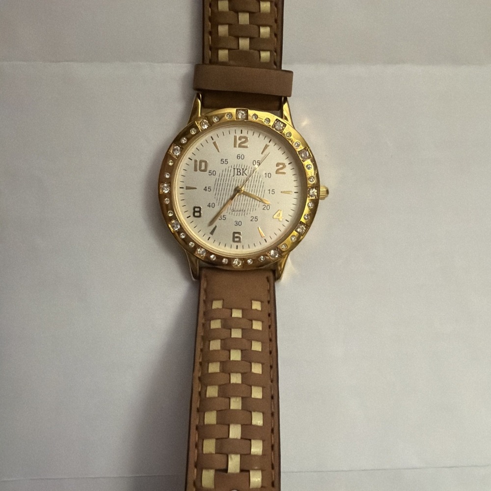 Camrose & Kross JBK Collection SEIKO Watch Gold Tone Crystal Bezel Leather Band